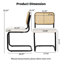 Mid Century Modern Dining Chairs Set Of 2, Velvet Accent Chairs With Natural Cane Back, Beige Iron Beige Dining Room Dining Chairs Set Of 2 Fabric,Pe Rattan Iron