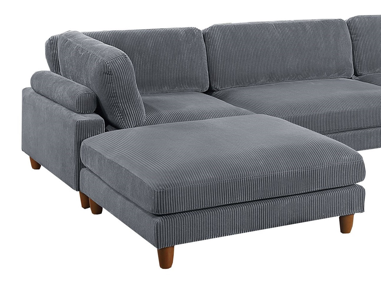 Living Room Furniture 1Pc Cocktail Ottoman Dark Gray Corduroy Cushion Extra Large Ottoman Wood Legs Dark Gray Primary Living Space Grey Contemporary,Modern Square Corduroy