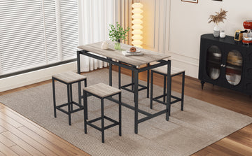 5 Piece Compact Bar Table Set With Table And Stools Modern Industrial Design, Space Saving Furniture For Dining Room And Breakfast Nook Oak Oak Mdf Steel