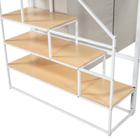 Full Size Metal Loft Bed With Wardrobe And Storage Shelves, White Box Spring Not Required Full White Metal Mdf Metal