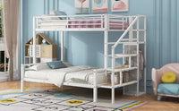 Twin Over Full Size Metal Bunk Bed With Storage Staircase And Open Wardrobe,White Expected Arrival Time:11.15 White Mdf Metal