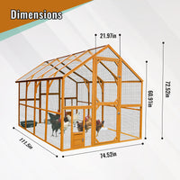 Wooden Chicken Coop 111'' 74'' 72'' Large Kitten Playpen, Chicken Run With Waterproof Cover And Two Small Doors, Pet Playpen Exercise Pen For Rabbit Duck Cat Yellow Metal & Wood