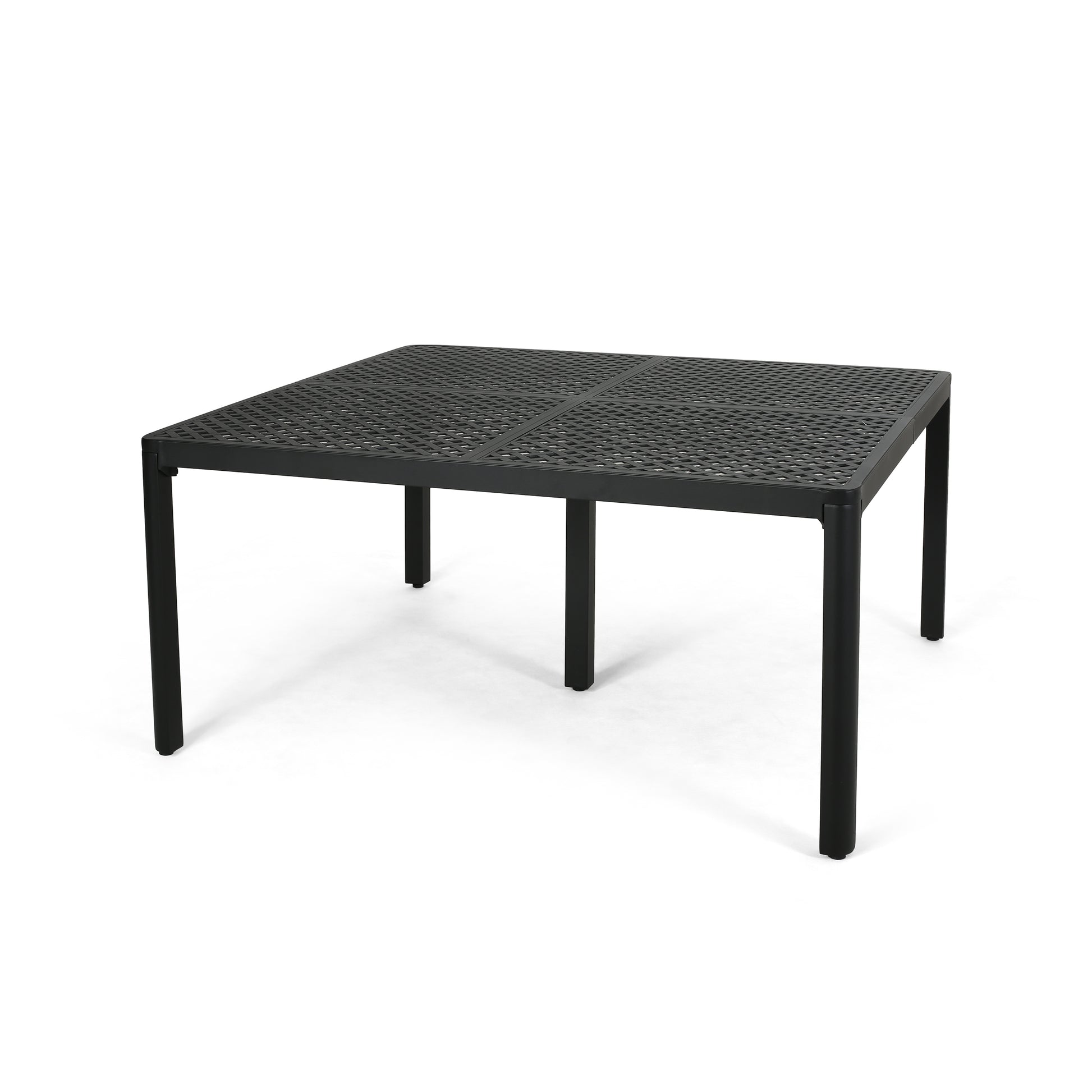 Outdoor Modern Aluminum Dining Table With Woven Accents, Antique Matte Black Black Aluminium