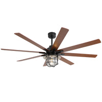 Modern 66 Inch Ceiling Fan With 6 Speed Wind 8 Blades Remote Control Reversible Dc Motor With Light Black Plywood