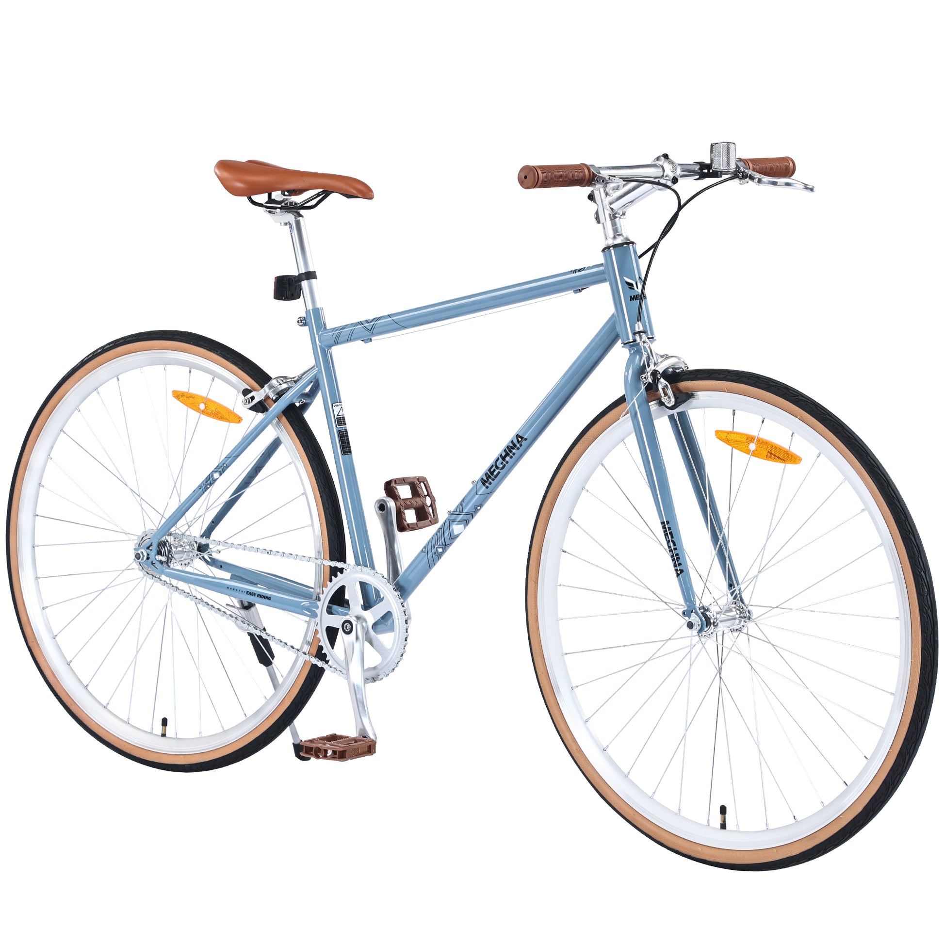 Single Speed Retro Style 700C Road Bike For Men Women'S City Bicycle,Steel Frame Blue Gray Steel