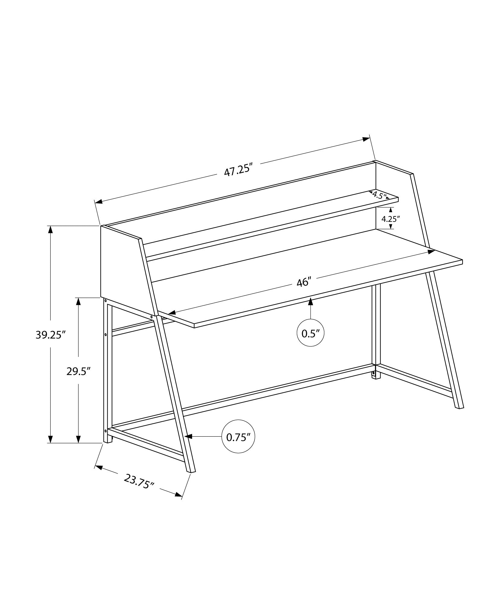 Computer Desk, Home Office, Laptop, Storage Shelves, 48"L, Work, White Laminate, White Metal, Contemporary, Modern White Particle Board