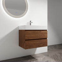 30" Wall Mounted Bathroom Vanity With Resin Sink, 2 Soft Close Drawers, Kd Package 2 Brown Oak Bathroom Wall Mounted Modern Plywood