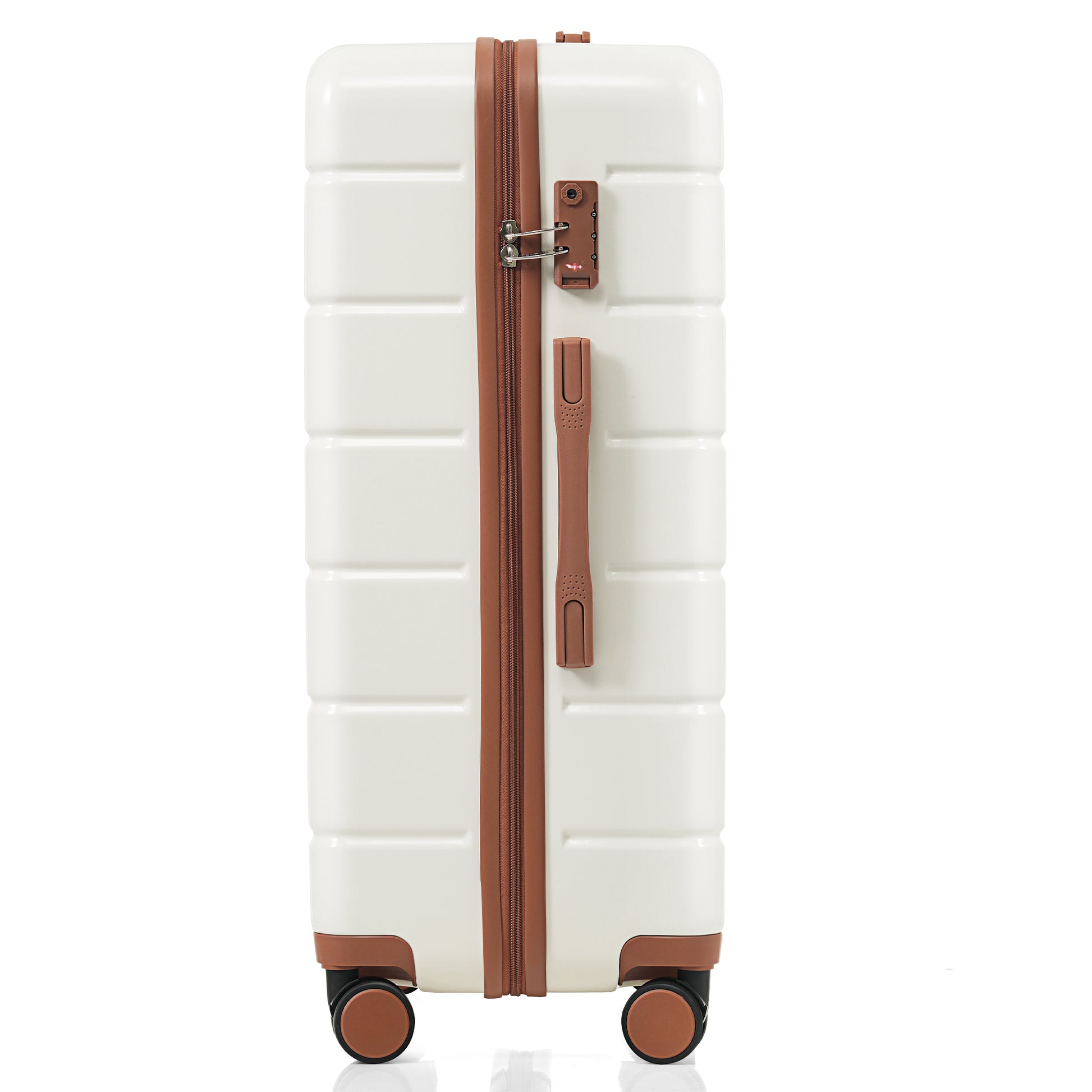 Premium Abs Travel Luggage Set3 Piece Tsa Lock Suitcase Group With 20, 24, And 28 Inch Sizes With 360 Spinner Wheels, White Beige Brown Abs