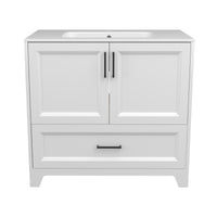 Solid Wood 36 Inch Bathroom Vanity With Single Sink Combo, Modern Vanity Cabinet With 2 Soft Closing Doors & 1 Full Extension Dovetail Drawer White 1 White 2 1 36 To 47 In 32 To 35 In Soft Close Doors Bathroom Freestanding Luxury,Modern 20 25 Inches