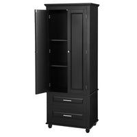 Tall Storage Cabinet With Two Drawers For Bathroom Office, Black Black Mdf