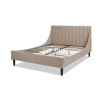 Aspen Vertical Tufted Modern Headboard Platform Bed Set, Queen, Mink Beige Performance Velvet Queen Mink Wood Foam Velvet Velvet