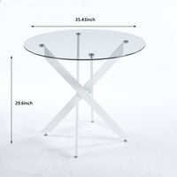 Dining Table With Cross Metal Leg And Tempered Glass,Modern Space Saving Kitchen Table For Living Room,White Legs,90X90X75Cm White Glass Metal