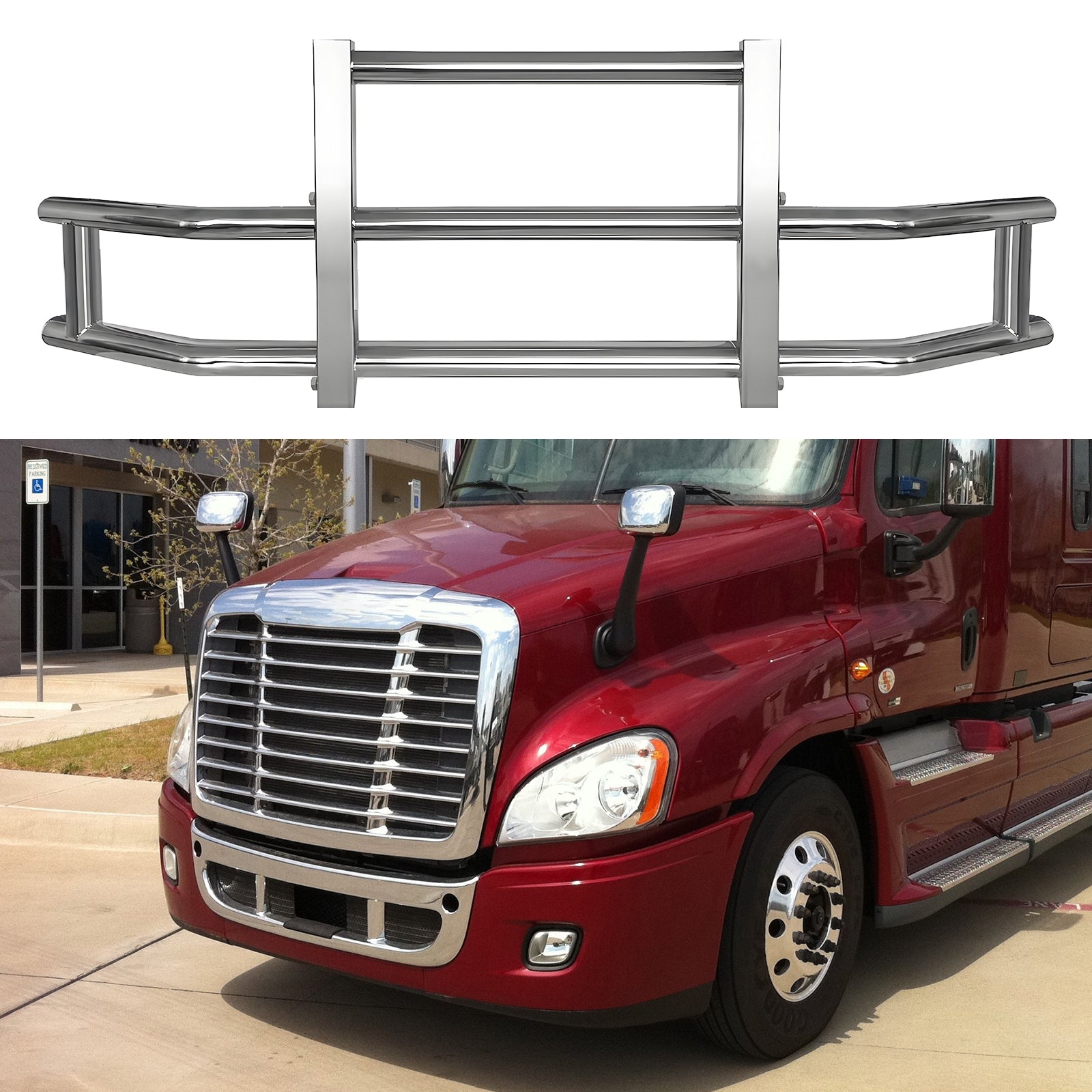 Stainless Steel Deer Guard Bumper For Freightliner Cascadia 2008 2017 With Brackets Chrome Stainless Steel