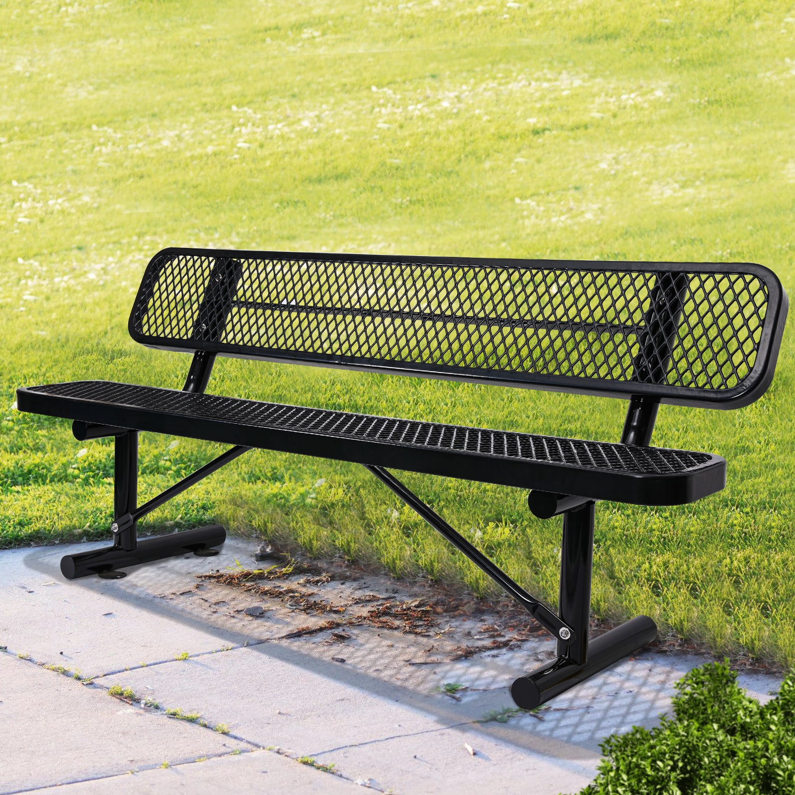 6 Ft. Outdoor Steel Bench With Backrest In Black Black Carbon Steel