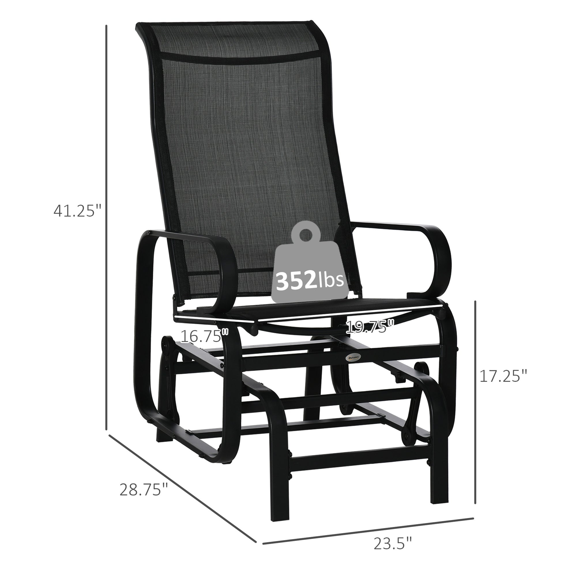 Outsunny Outdoor Glider Chair, Gliders For Outside Patio With Smooth Rocking Mechanism And Lightweight Construction For Backyard, Black Black Steel