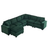 Modern U Shaped 6 Seat Sectional Sofa Couch With One Ottoman And Three Toss Pillows ,Modular Sofa For Living Room,Corduroy Sofa Green Corduroy 7 Seat