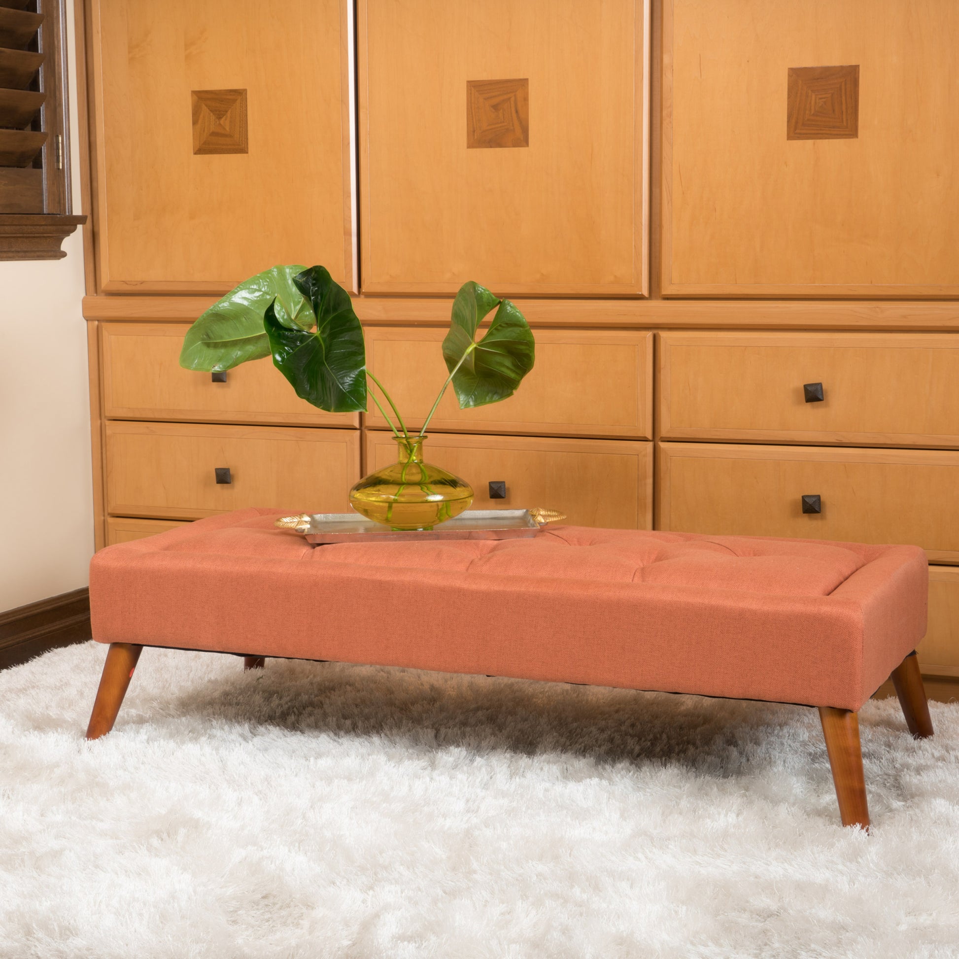 Tuft Top Ottoman Orange Fabric