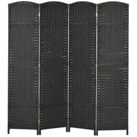 Homcom Room Divider, 4 Panel Folding Privacy Screen, 5.6' Tall Freestanding Partition For Home Office, Bedroom, Black Black Polypropylene