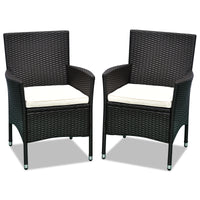 Outsunny 2 Pcs Rattan Wicker Dining Chairs With Cushions And Anti Slip Foot, Patio Stackable Chairs Set For Backyard, Garden, Lawn, Dark Coffee Black Rattan Metal