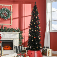 Homcom 7' Artificial Pencil Christmas Tree, Slim Xmas Tree With 499 Realistic Branch Tips And Plastic Stand, Black Black Plastic