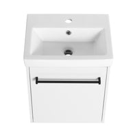 18'' Floating Wall Mounted Bathroom Vanity With Ceramic Sink & Soft Close Cabinet Door, For Small Bathroom Glossy White Bathroom Modern Plywood