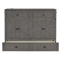 Full Size Murphy Bed With Large Drawers & Usb Ports,Brushed Gray Full Gray Plywood