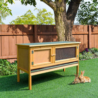 Pawhut Wooden Rabbit Hutch Bunny Cage With Openable Waterproof Roof, No Leak Tray Sturdy Fir Wood Build For Indoor Outdoor Yellow Wood