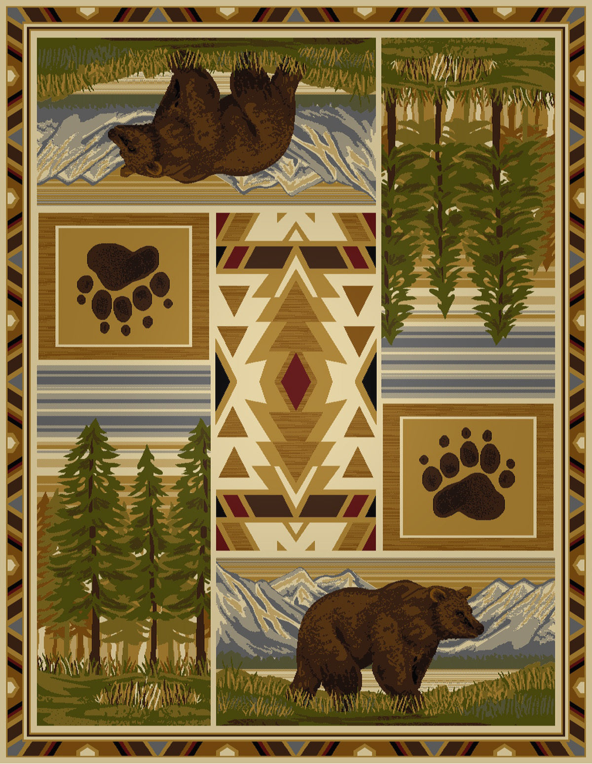 Woodland Gc Rst5301 Multi 7 Ft. 10 In. X 10 Ft. 3 In. Lodge Area Rug Cream Polypropylene