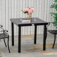 Outsunny Outdoor Dining Table For 4 Person, Square, Aluminum Metal Legs For Garden, Lawn, Patio, Woodgrain Black Black Aluminum