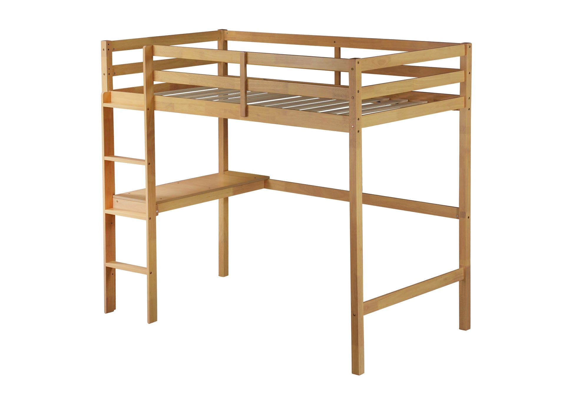 Twin High Loft Bed, Rubber Wood Loft Bed With Safety Guardrail, Built In Desk, Ladder,White Oak Twin White Oak Abs Rubber Steel Q235 ,Rubber Wood