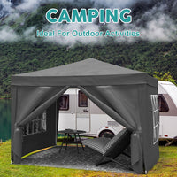 10'X10' Folding Canopy With 4 Removable Sidewalls Outdoor Event Shelter Upf 50 Gazebo Portable Tents For Parties Beach Camping Wedding Ez Pop Up Canopy 4Pcs Weight Bag Carry Bag Black Metal