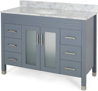 49'' Bathroom Vanity With Marble Top & Ceramic Sink, 2 Doors With Glass, 6 Drawers, Gray Grey Acacia Wood