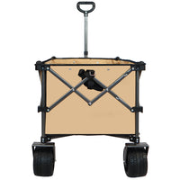 Collapsible Folding Wagon, Push Pull Foldable Beach Wagon Cart Grayish Brown Steel