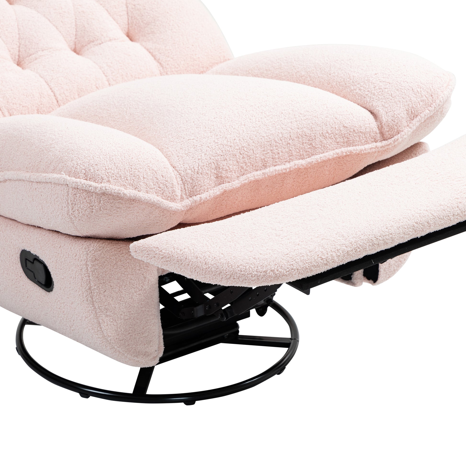 360 Swivel Recliner Adjustable Chair Chenille Glider Swivel Reclining Sofa Chair With Black Metal Round Base Pink Pink Foam Upholstered