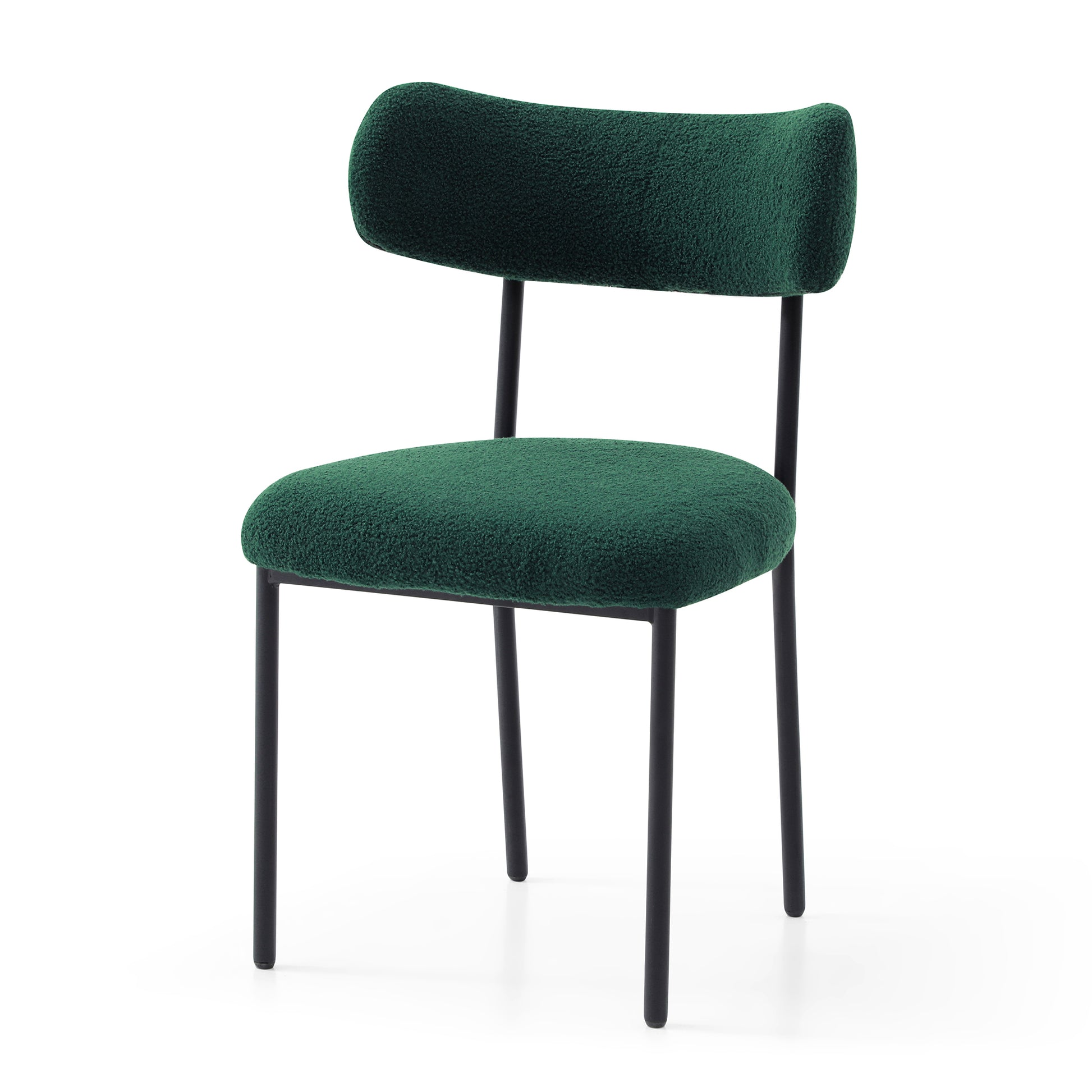 Dining Chairs Set Of 2,Round Upholstered Sherpa Fabric Dining Room Chairs With Curved Backrest,Mid Century Modern Accent Chairs With Black Metal Legs For Dining Room,Living Room,Kitchen Green Foam Teddy