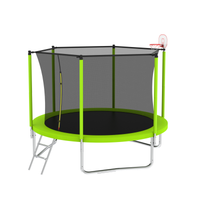 10Ft Trampoline For Kids, Basketball Hoop And Ladder, Outdoor Kids Trampoline With Safety Enclosure,Fast Assembly For Backyard Fun,Astm Approved Green Metal