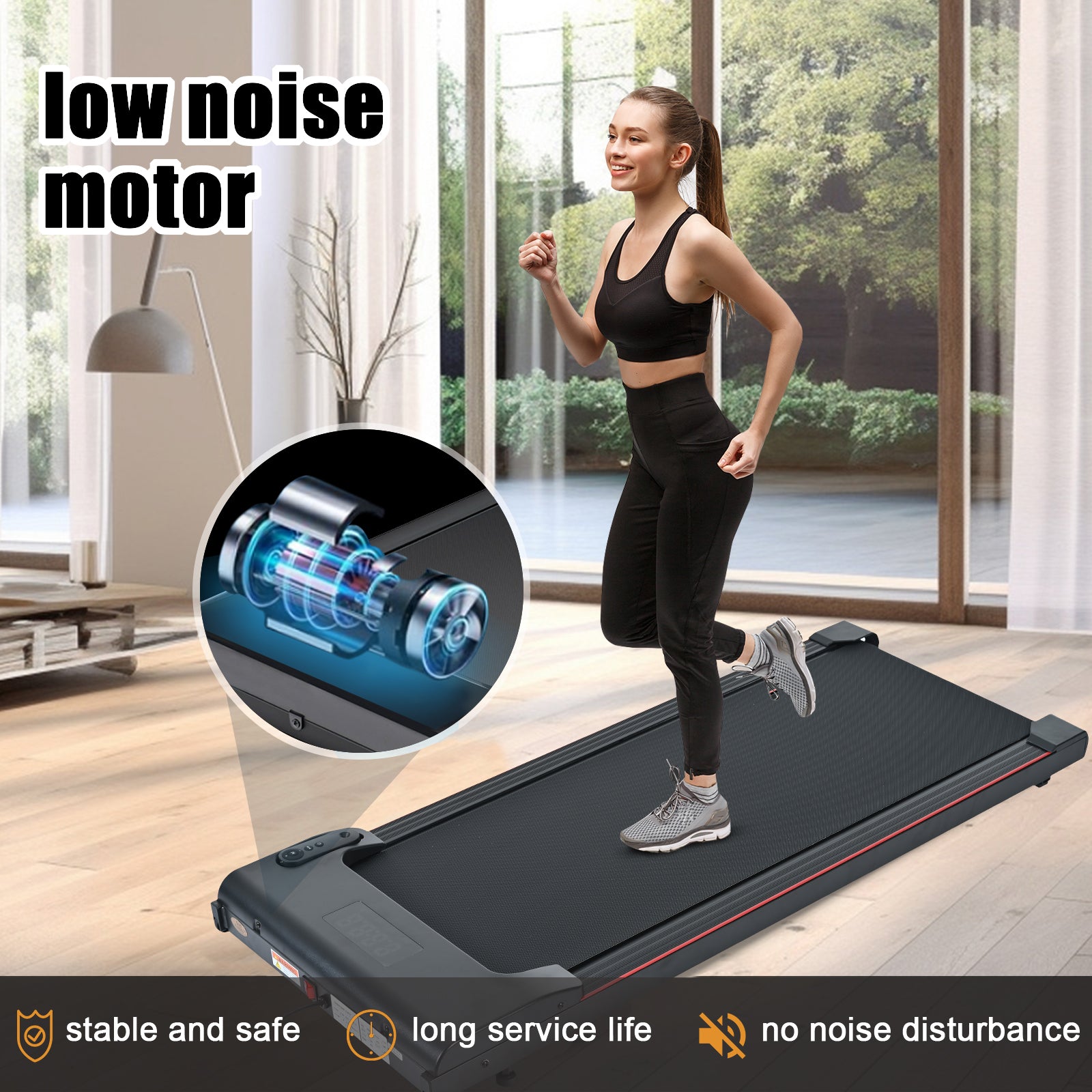 Brushless Motor Walking Pad 300 Lb Capacity, Desk Treadmill For Home Office, Protable Treadmill Under Desk, Walking Treadmills For Home,0.5 To 4.0 Mph Portable Treadmill Black Abs Steel Q235