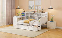 Twin Size Wooden Daybed With 3 Drawers, Usb Ports And Deskwhite Twin White Wood