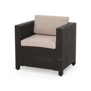 Club Chair Beige Brown Wicker