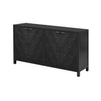 Luxurious Four Door Sideboard With Honeycomb Patterned Doors, Offering Large Storage For Study,Entrance And Living Room Black Primary Living Space American Design Mdf