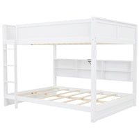 Queen Over Queen Bunk Bed With Storage Cabinets And Usb Ports, White White Solid Wood Mdf