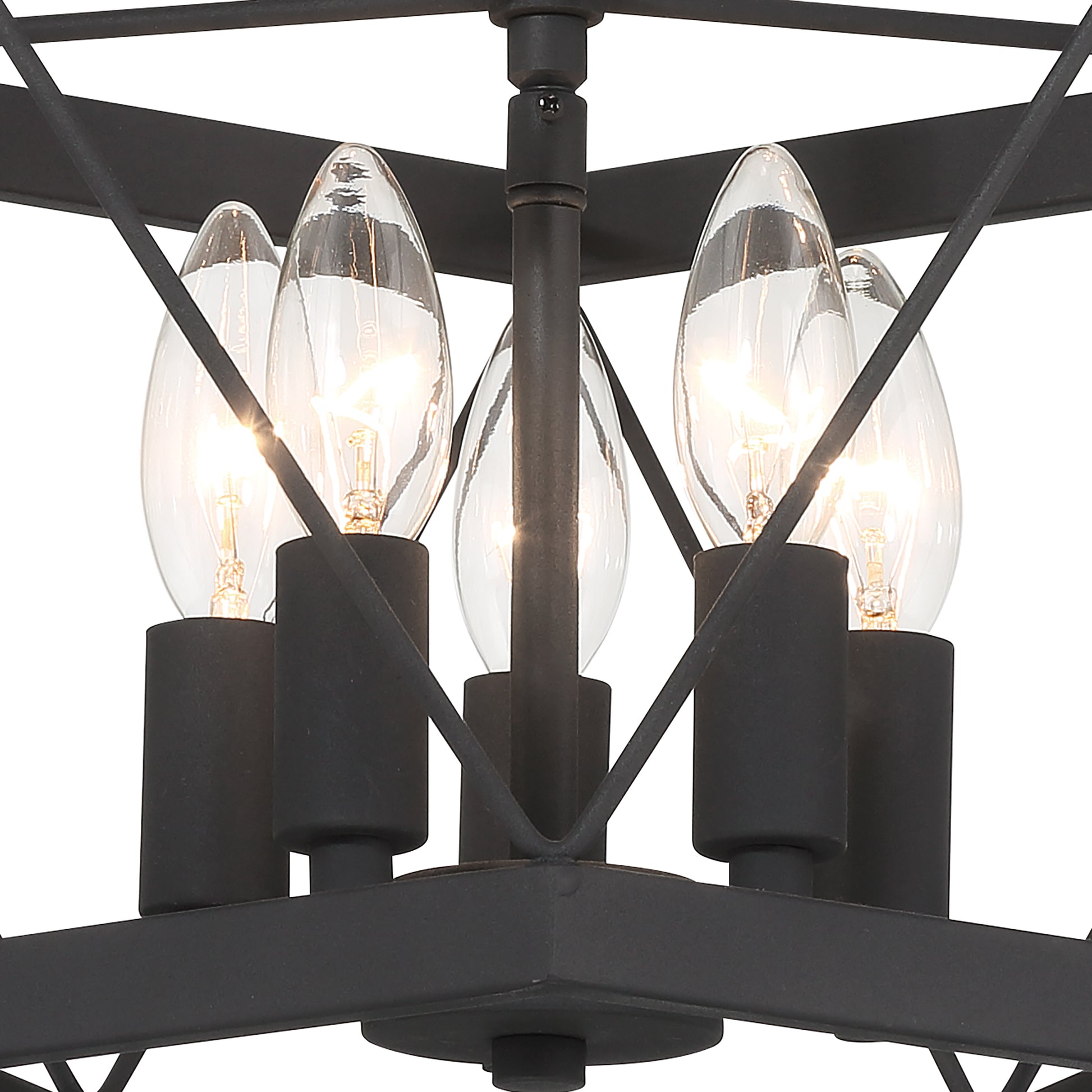 5 Light Living Room Steel Dimmable Cage Semi Flush Mount Ul Certified Black Ceiling Lights Steel Metal