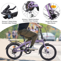 20" Folding Bike Steel Frame 7 Speed City Bike Cycling Purple Garden & Outdoor Steel