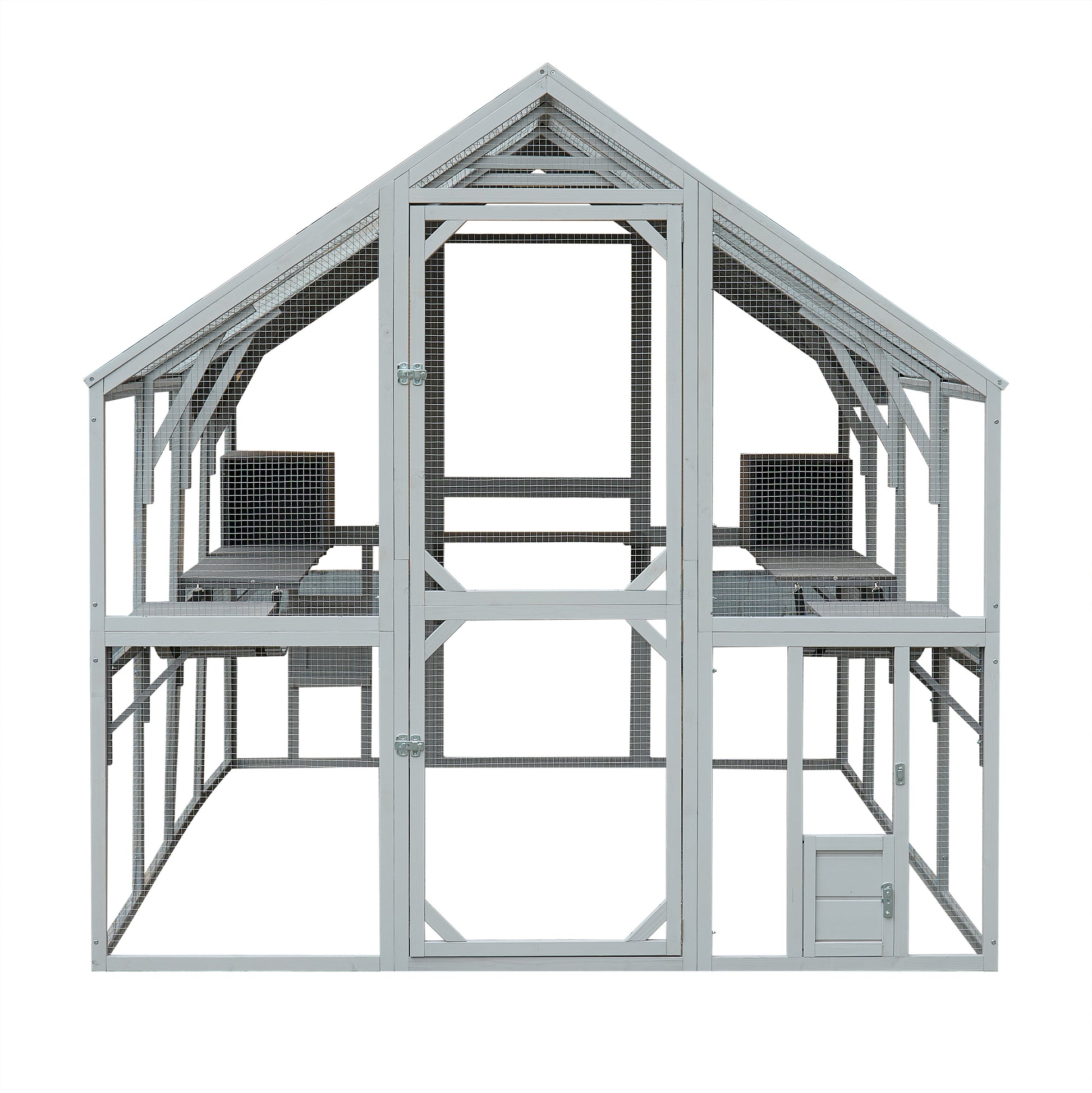 Outdoor Cat House Cat Enclosures 110" Large Kitten Playpen With Platforms,Upgrade Waterproof Cover Grew&White Blue Grey Metal & Wood