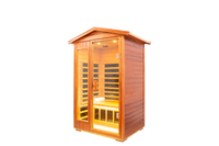 Two Person Far Infrared Khaya Wood Outdoor Sauna Room Left & Right Natural Wood Wood Stainless Steel