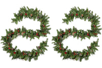 2 Packed 9'X10'' Glitter Bristle Mixed Garland With 15 Red Berry And 15 Pine Cones And With 50 Warm White Led Lights With Timer Battery Operated Outdoor,180 Tips Green Pvc