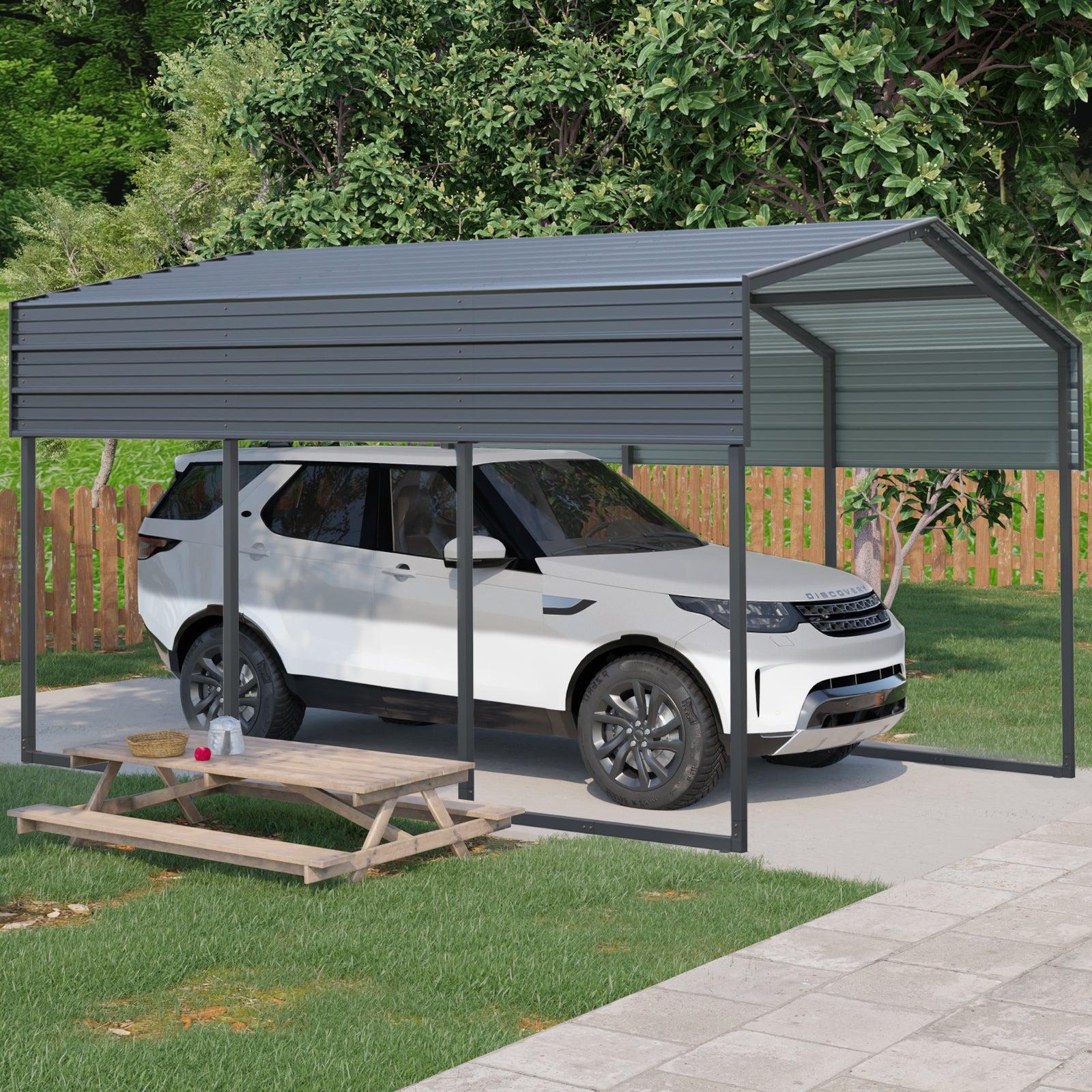 Outdoor Carport, 10 X 15 Ft Carport, Heavy Duty Carport Canopy With Galvanized Steel Roof And Frame, Metal Carport Large Garage For Driveway Car, Truck Charcoal Metal