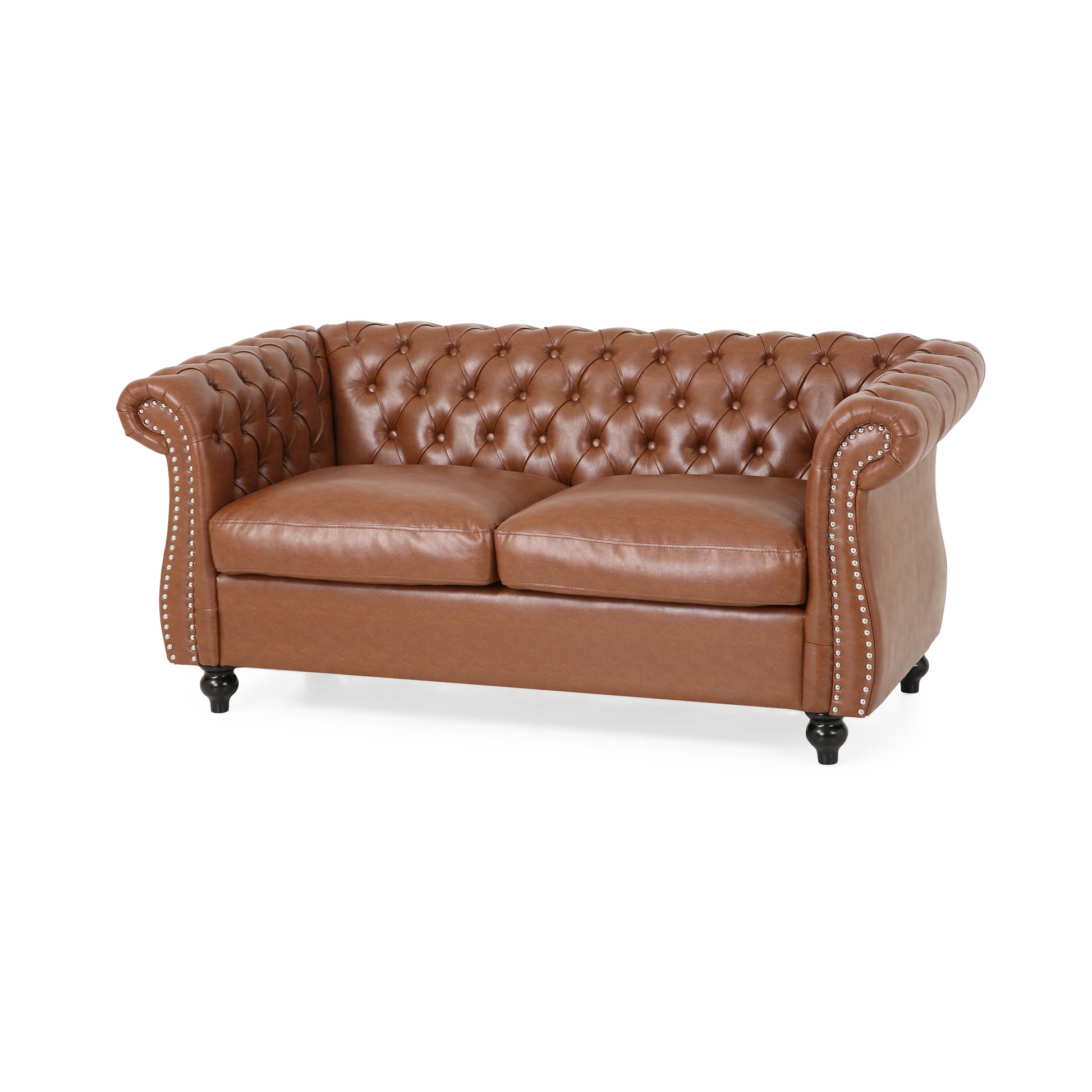 Seat Sofa Light Brown Brown Wood Primary Living Space Tufted Back American Traditional Rolled Arms Foam Pu