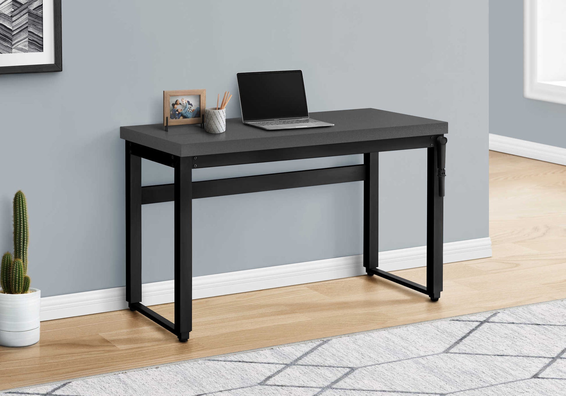 Computer Desk, Home Office, Standing, Adjustable, 48"L, Work, Laptop, Grey Laminate, Black Metal, Contemporary, Modern Grey Particle Board