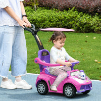 Qaba Push Car For Kids 1 3 Years, 3 In 1 Ride On Sliding Car, Foot To Floor Baby Push Car With Removable Handle, Music, Horn, Canopy, Safety Guardrail For Boys And Girls, Pink Pink Plastic